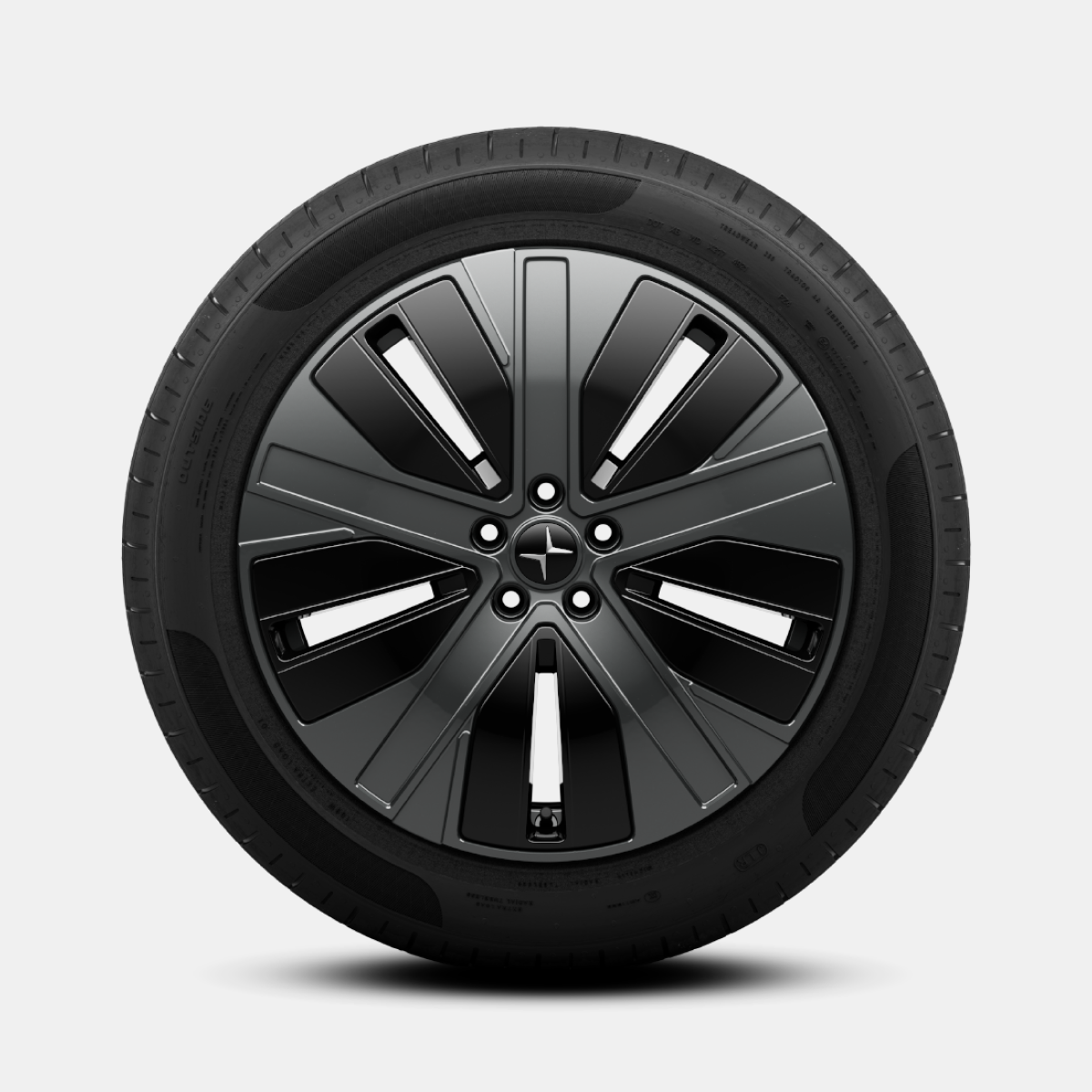 Polestar 4 SUV’s graphite coloured wheel with five-spoked minimalistic design.