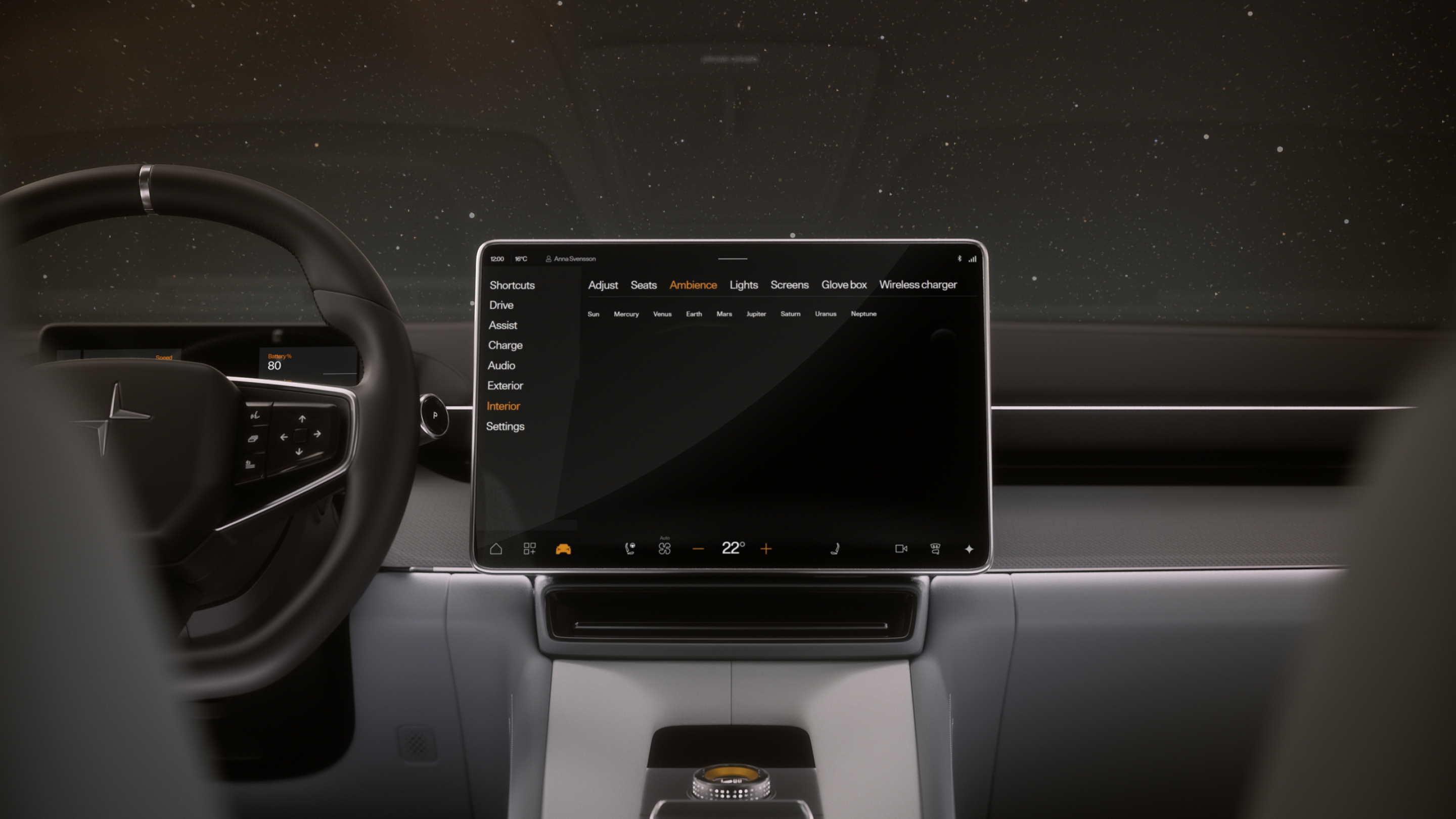 Polestar 4 SUV's solar-system inspired illumination in colours matching different planets.