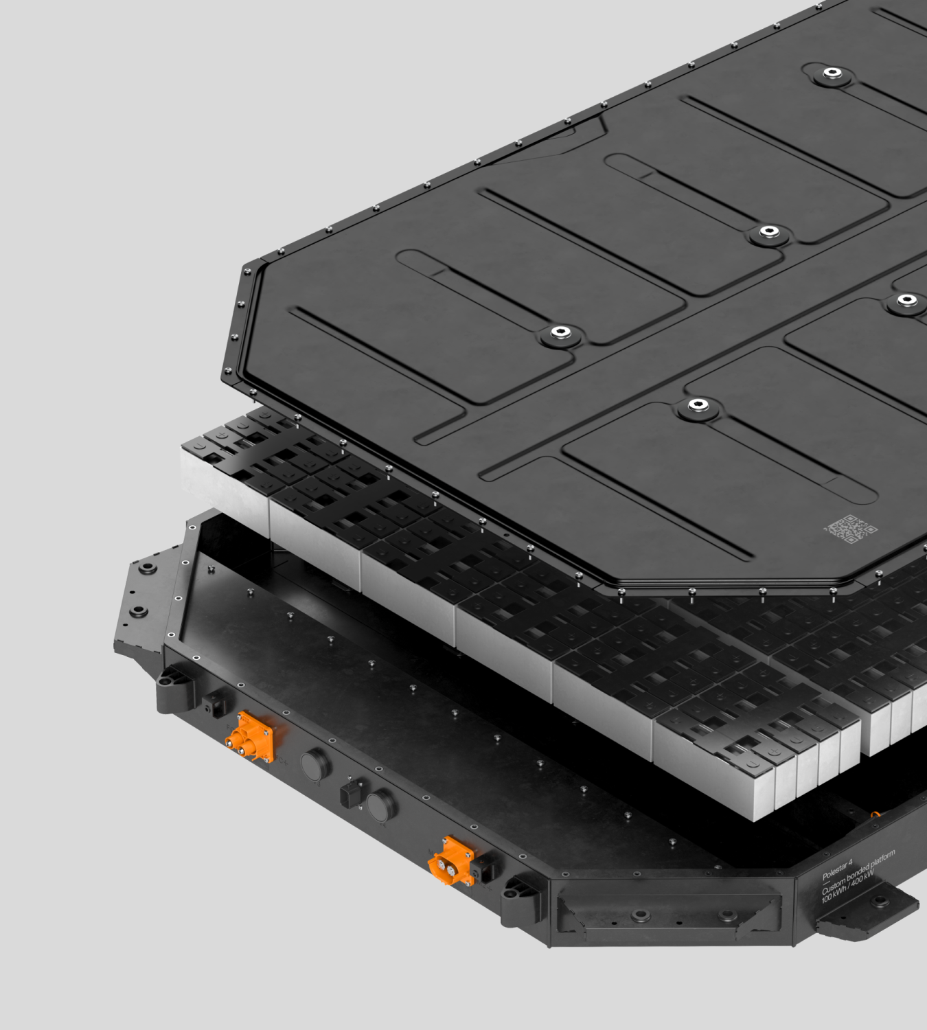 Polestar 4 SUV’s steel and aluminium battery frame separated from the battery pack.