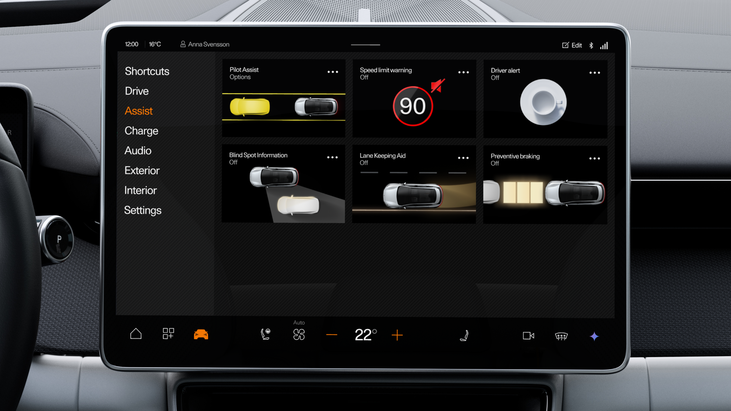 Polestar 4 SUV’s centre display showing the driver’s assistance menu.