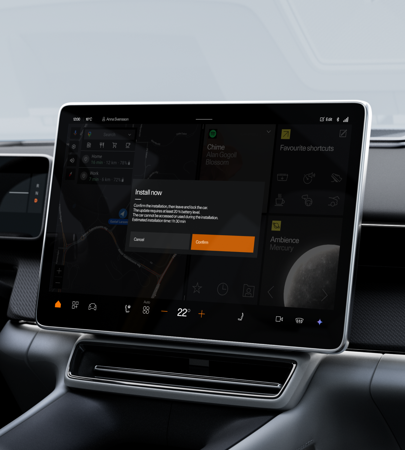 Polestar 4 SUV’s centre display showing the installation prompt for over-the-air updates.