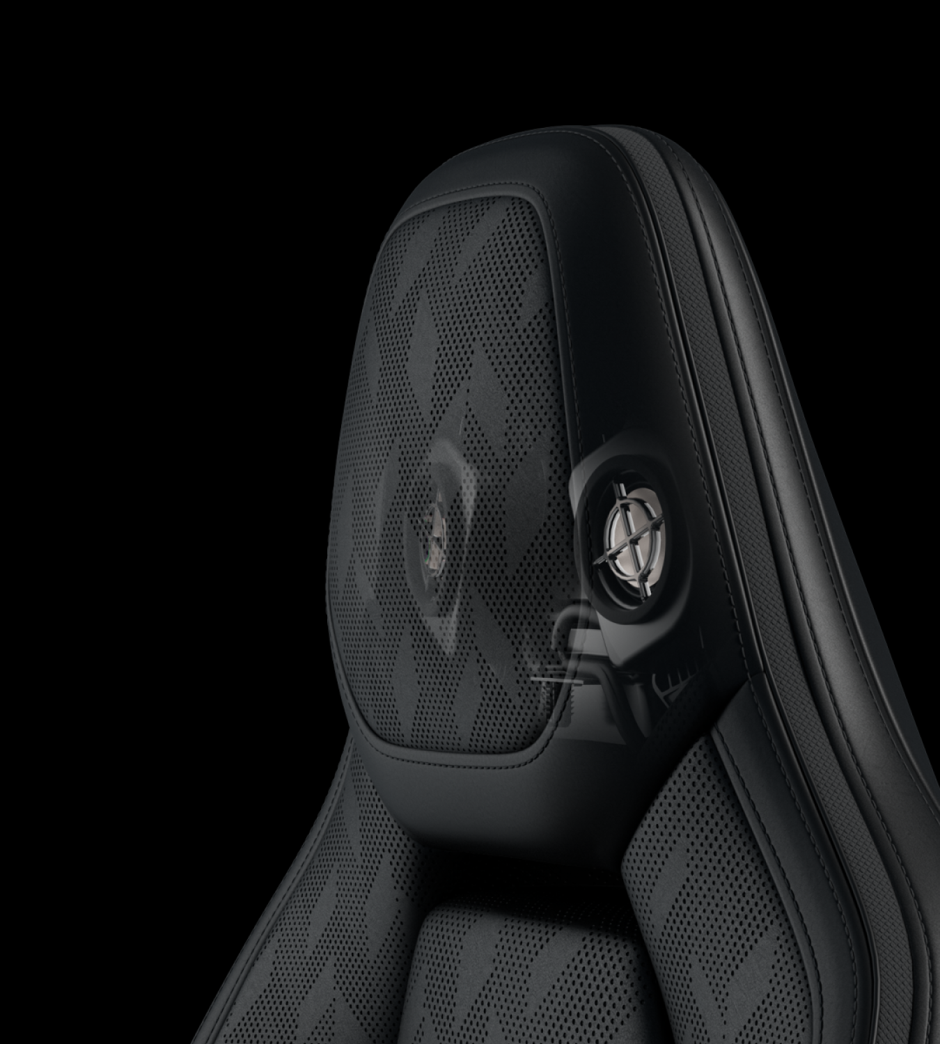 Polestar 4 SUV’s front headrest speakers shown underneath the fabric