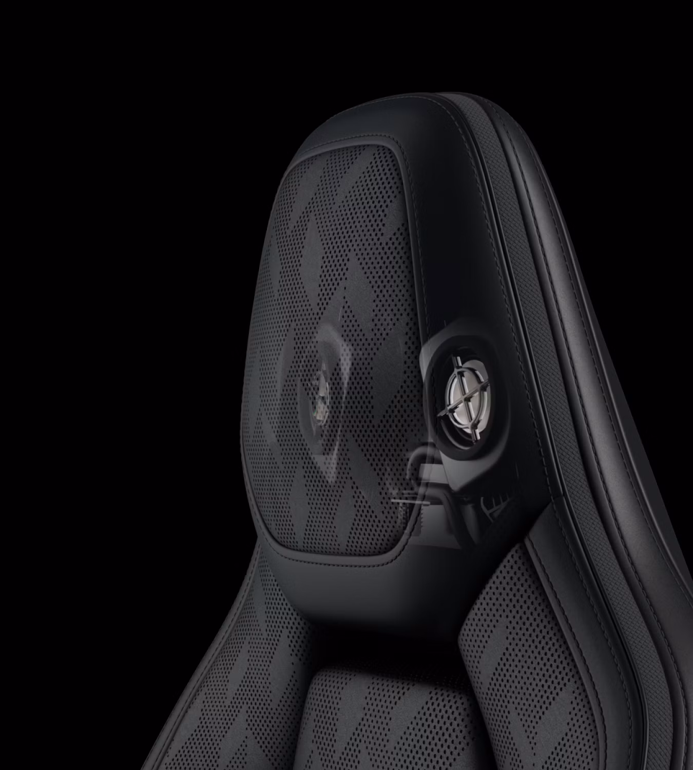 Polestar 4 SUV’s front headrest speakers shown underneath the fabric