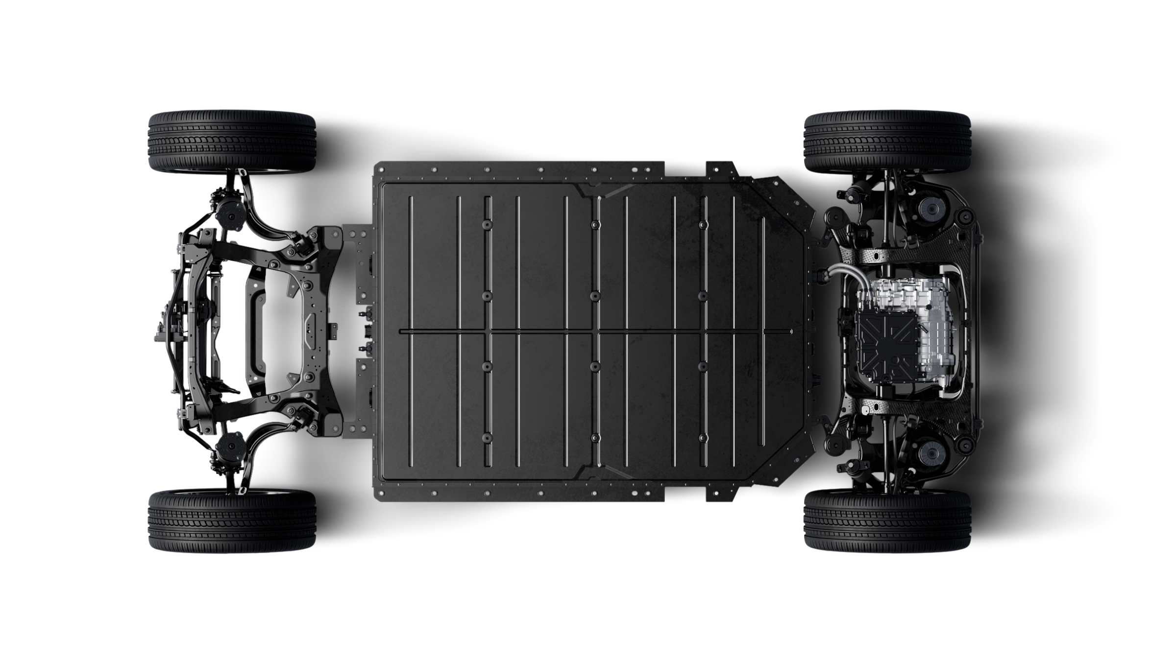 An isolated view of Polestar 4 SUV’s rear-wheel drivetrain.