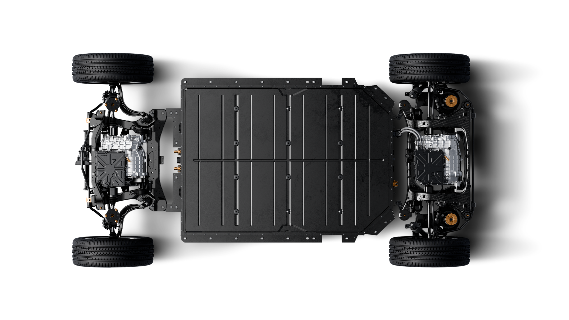 An isolated view of Polestar 4 SUV’s all-wheel drivetrain