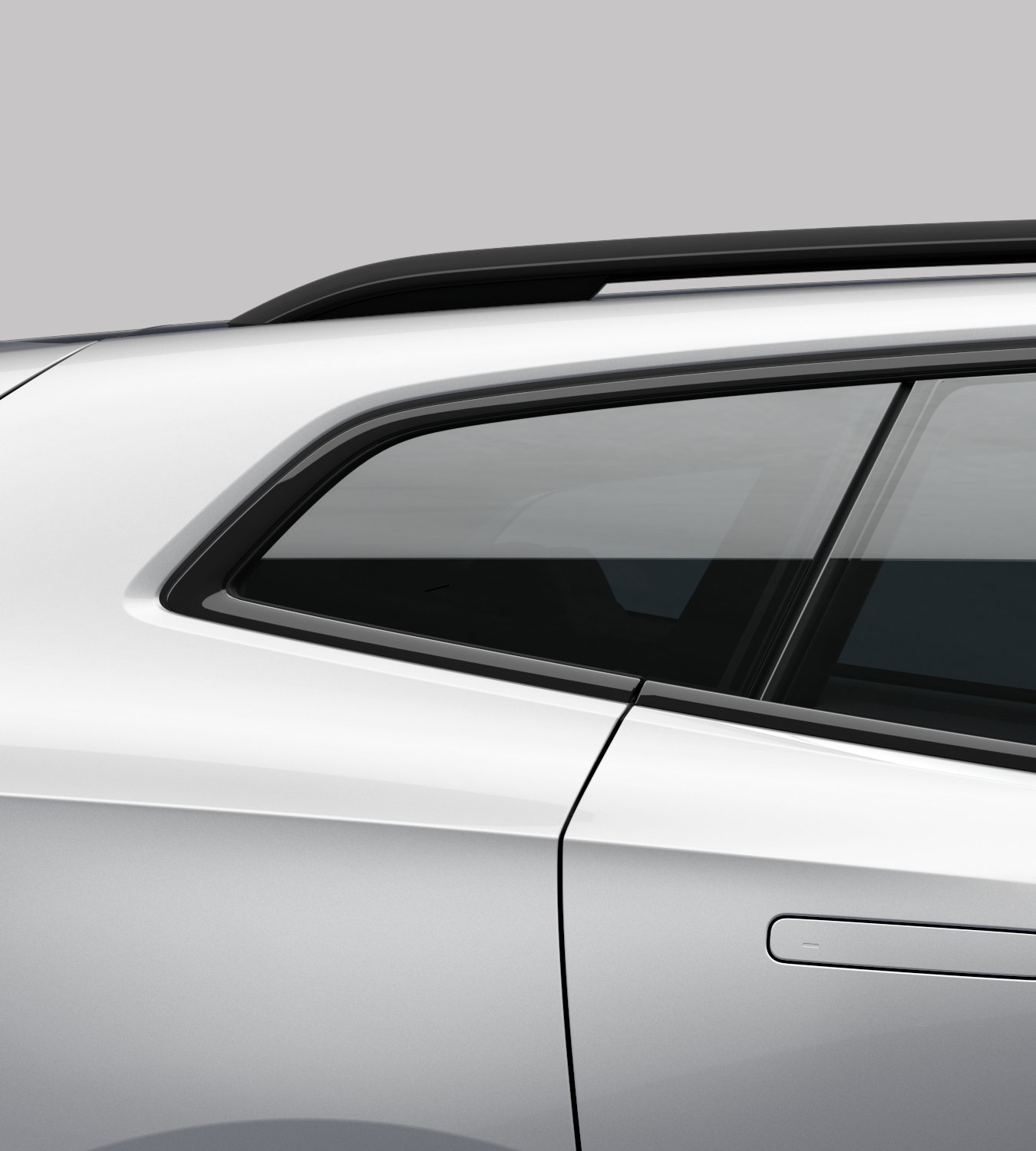 The rear side of Polestar 4 SUV showing quarter glass with flush glazing and flushed door handle.
