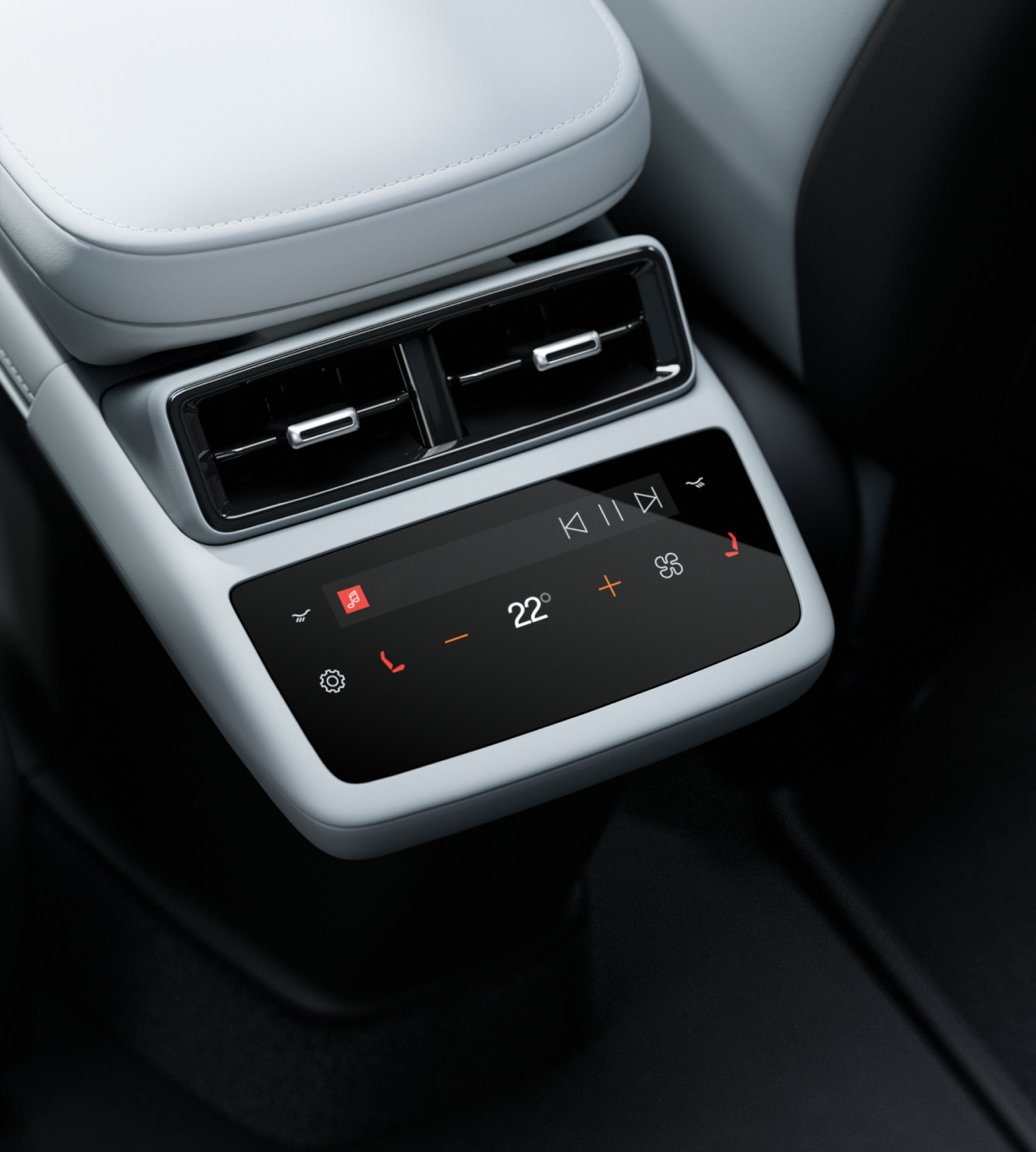 Polestar 4 SUV’s 5.7 inch display for climate and entertainment settings for rear passengers.