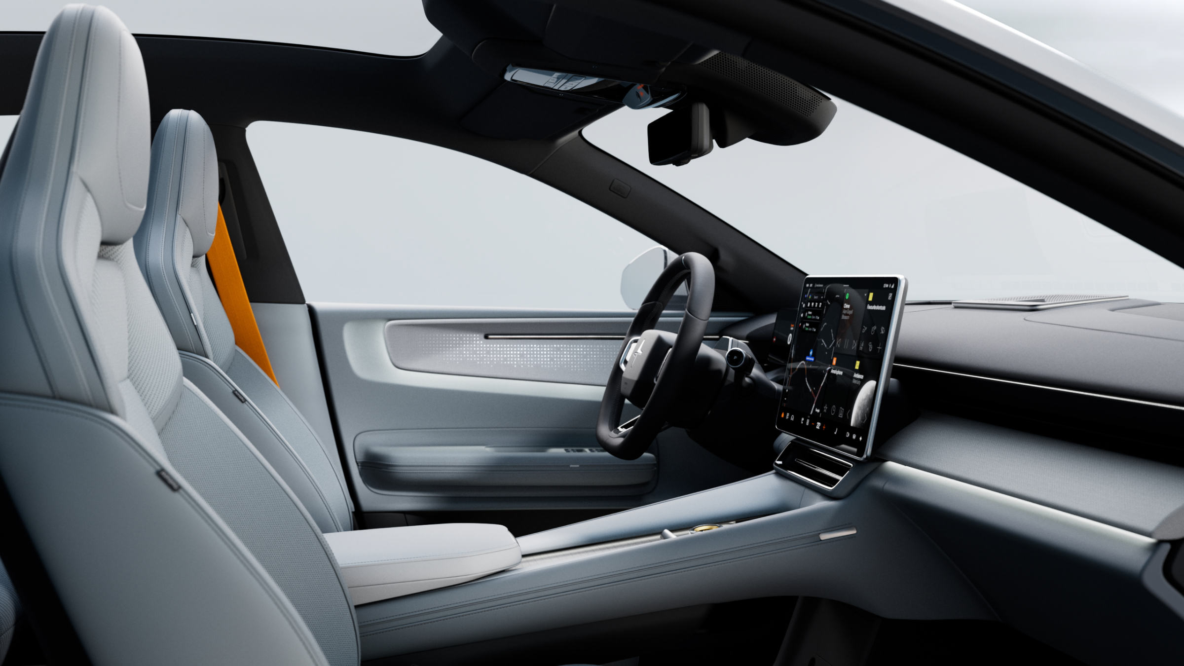 Polestar 4 SUV’s Zinc star knit illuminated deco with Mist tailored knit