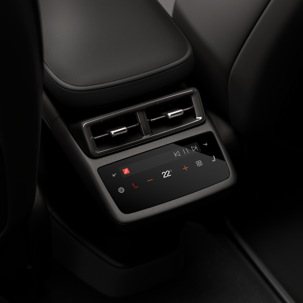 Polestar 4 SUV's rear control and entertainment screen situated at the back of the centre console.