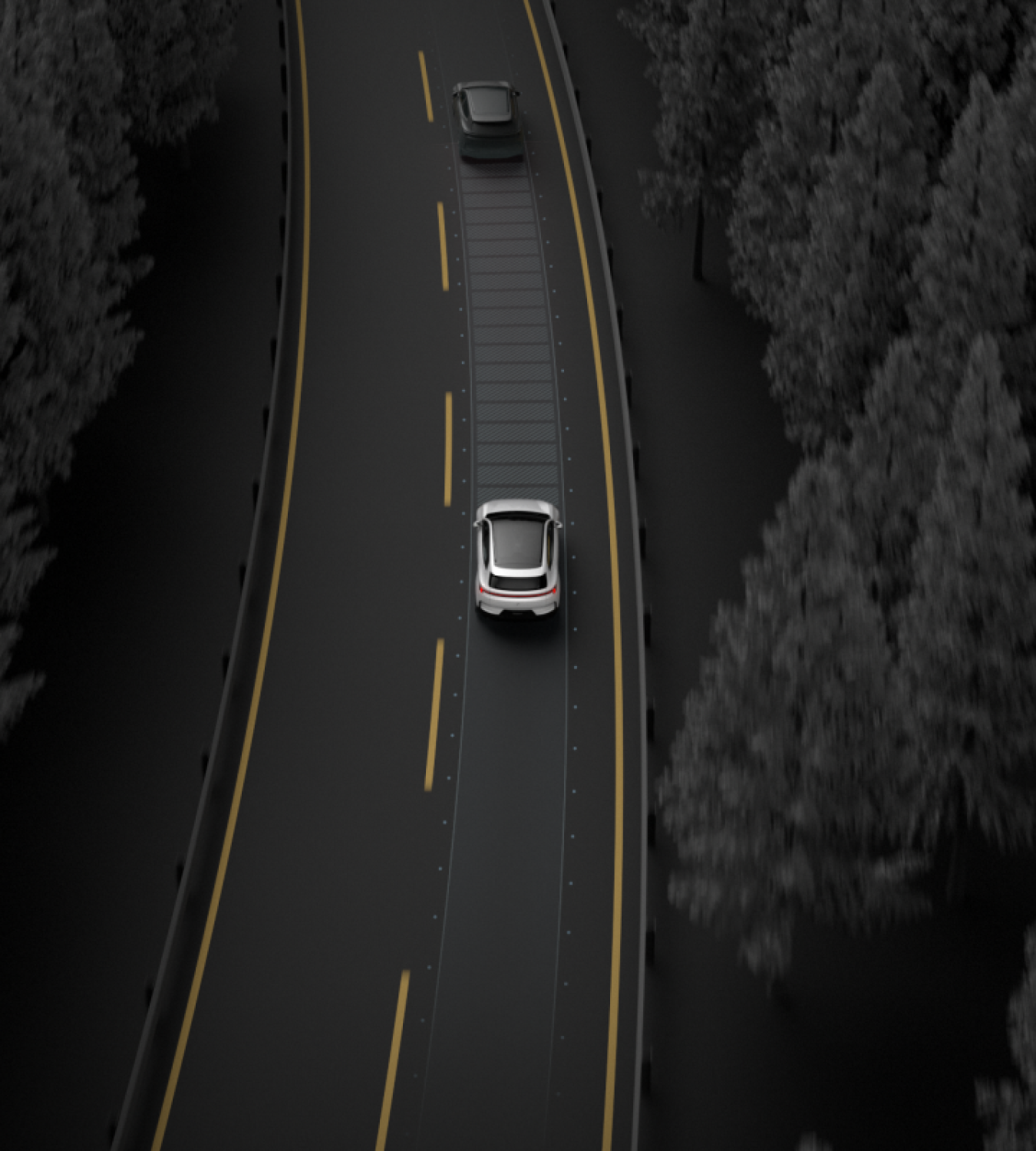 Polestar 4 SUV maintaining its speed and distance to the car ahead via Pilot Assist.