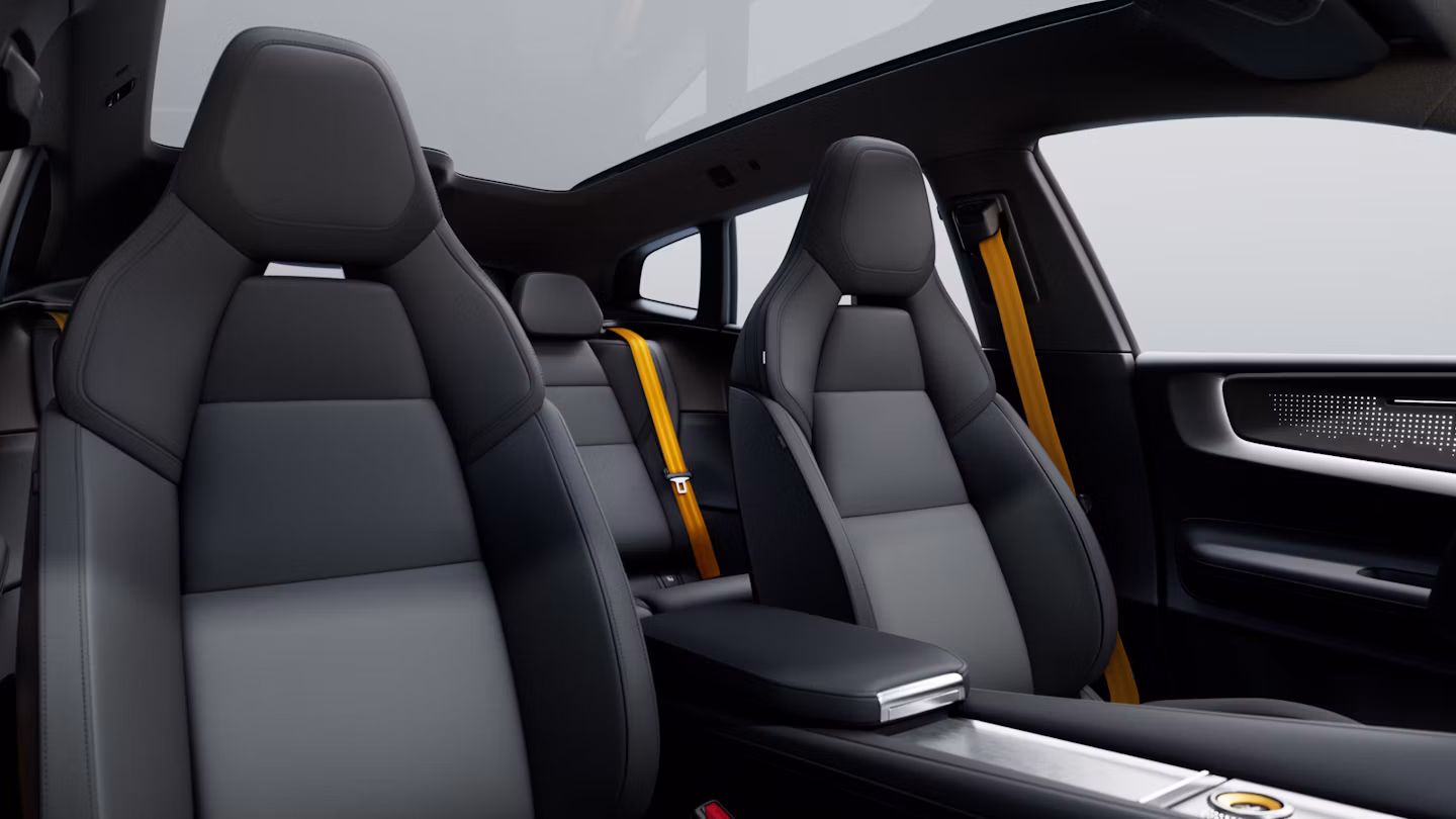 Polestar 4 SUV’s Charcoal coloured upholstery and backlit deco.