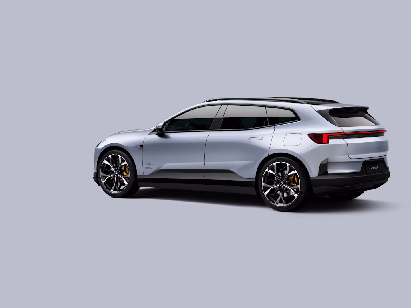 Polestar 4 SUV in color Ozone in rear three-quarter view