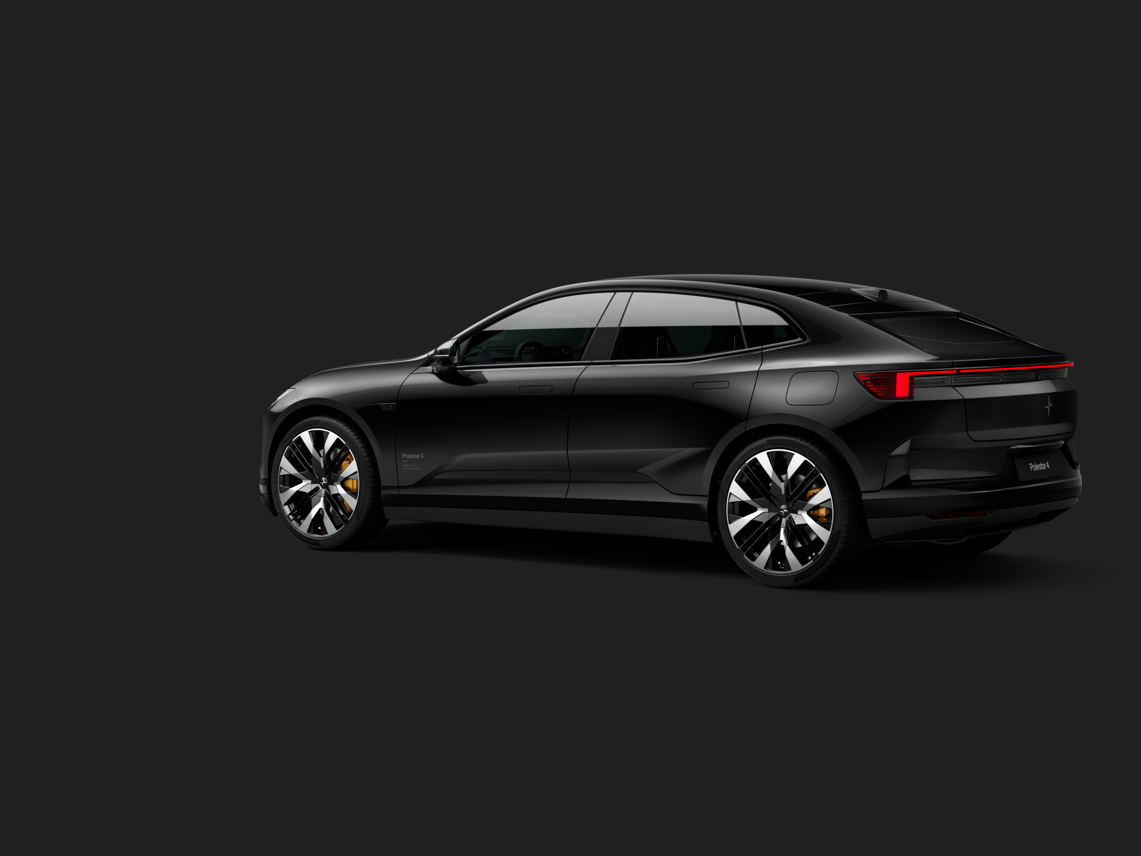 Polestar 4 coupé shown from the rear side view